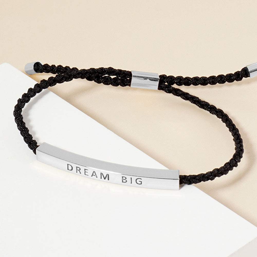 White Gold Dipped DREAM BIG Message Bar Pointed Rope Adjustable Cinch Pull Tie Bracelet - Madeline Love - Flyclothing LLC