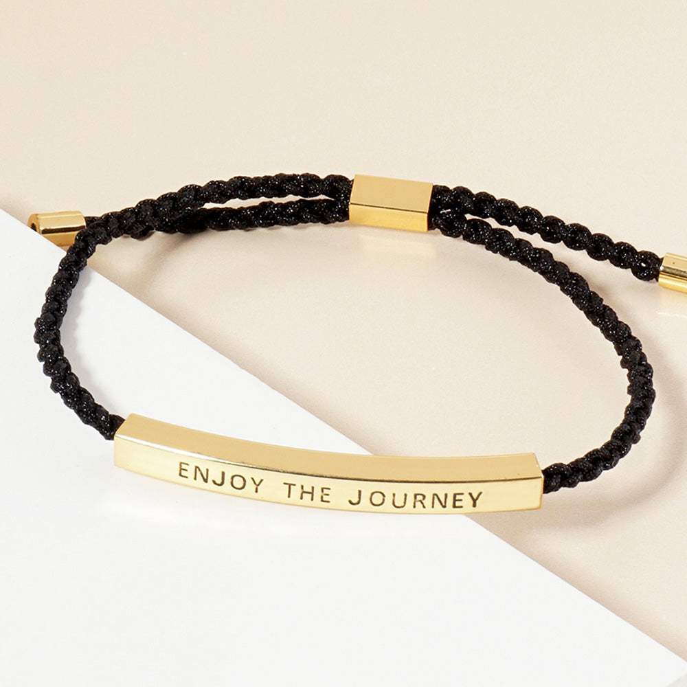 Gold Dipped ENJOY THE JOURNEY Message Bar Pointed Rope Adjustable Cinch Pull Tie Bracelet - Madeline Love - Flyclothing LLC