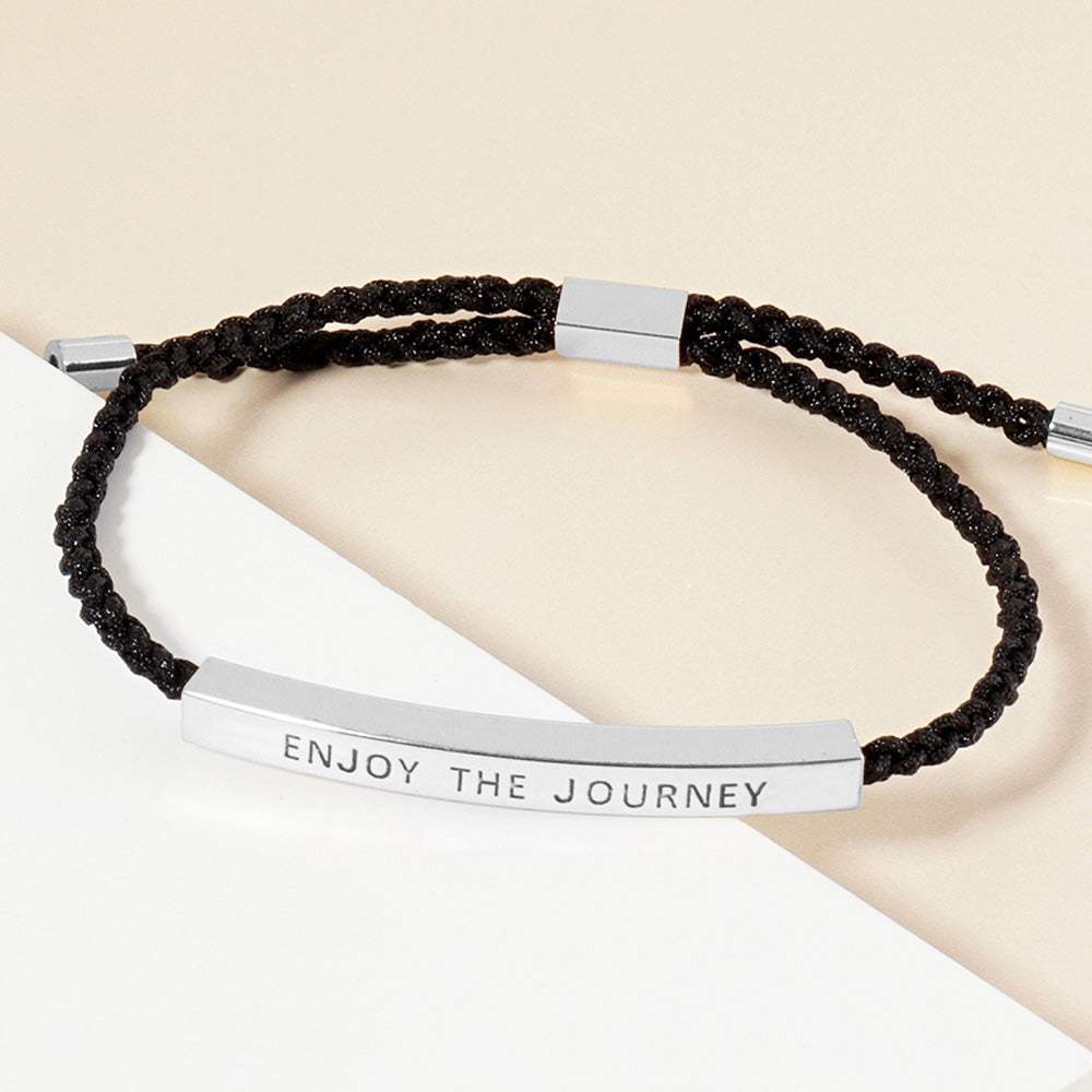 White Gold Dipped ENJOY THE JOURNEY Message Bar Pointed Rope Adjustable Cinch Pull Tie Bracelet - Madeline Love - Flyclothing LLC