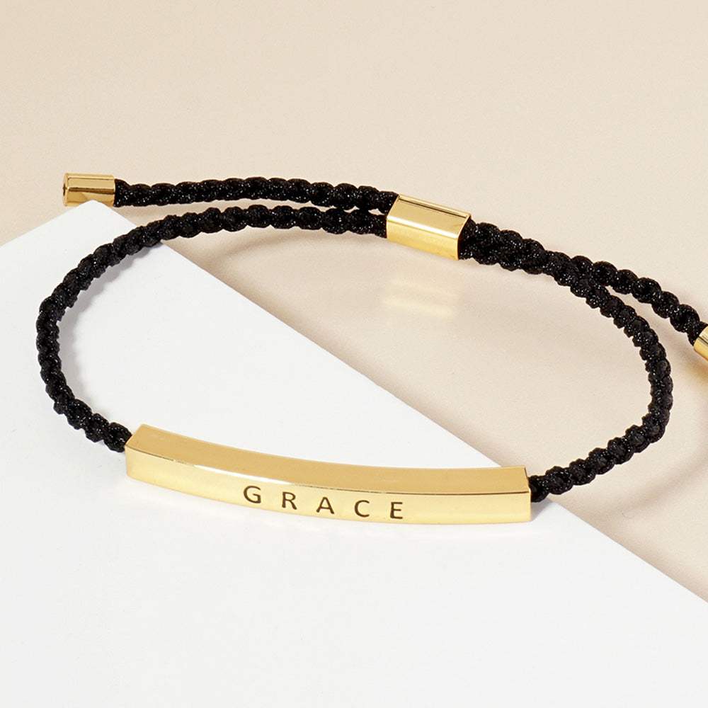 Gold Dipped GRACE Message Bar Pointed Rope Adjustable Cinch Pull Tie Bracelet - Madeline Love - Flyclothing LLC