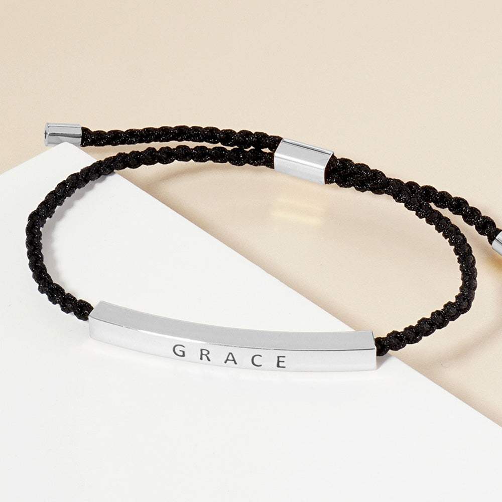 White Gold Dipped GRACE Message Bar Pointed Rope Adjustable Cinch Pull Tie Bracelet - Madeline Love - Flyclothing LLC