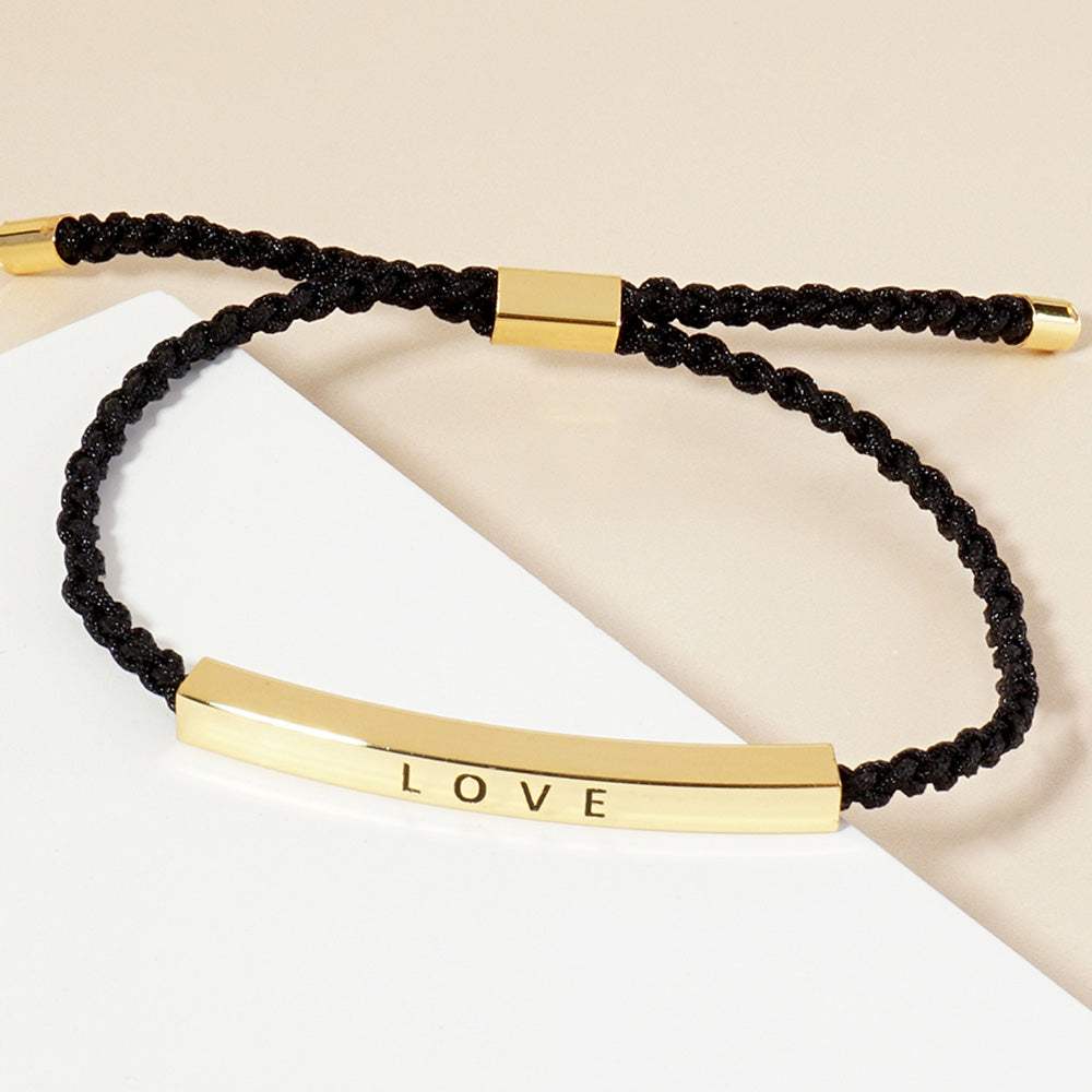 Gold Dipped LOVE Message Bar Pointed Rope Adjustable Cinch Pull Tie Bracelet - Madeline Love - Flyclothing LLC