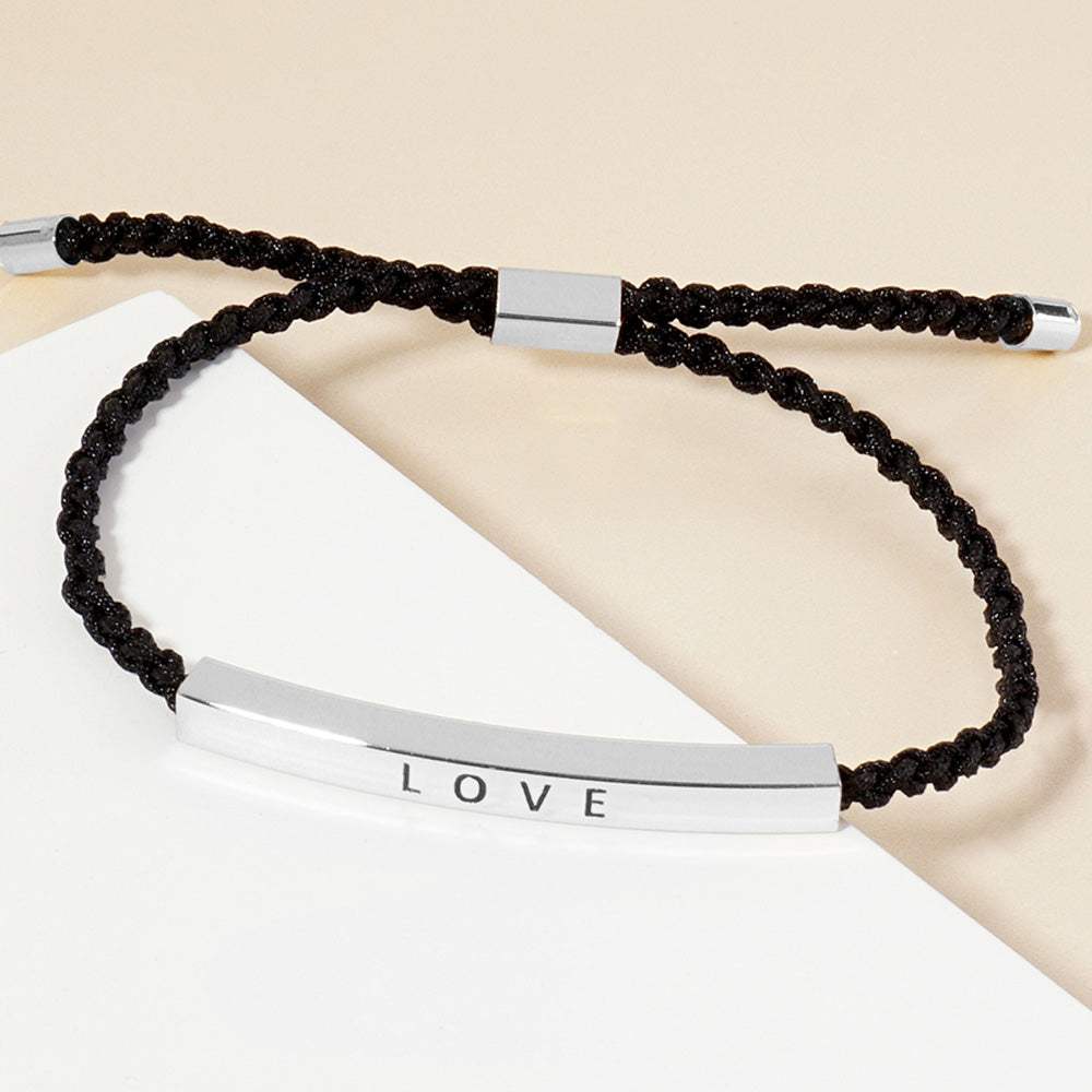White Gold Dipped LOVE Message Bar Pointed Rope Adjustable Cinch Pull Tie Bracelet - Madeline Love - Flyclothing LLC