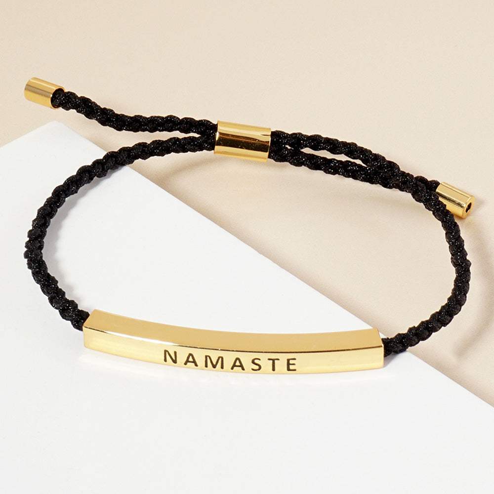 Gold Dipped NAMASTE Message Bar Pointed Rope Adjustable Cinch Pull Tie Bracelet - Madeline Love - Flyclothing LLC