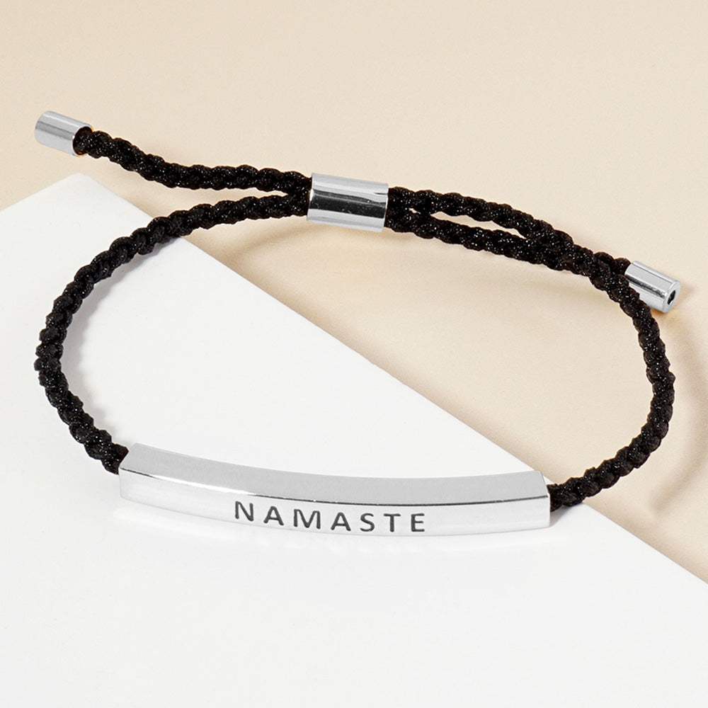 White Gold Dipped NAMASTE Message Bar Pointed Rope Adjustable Bracelet - Madeline Love - Flyclothing LLC