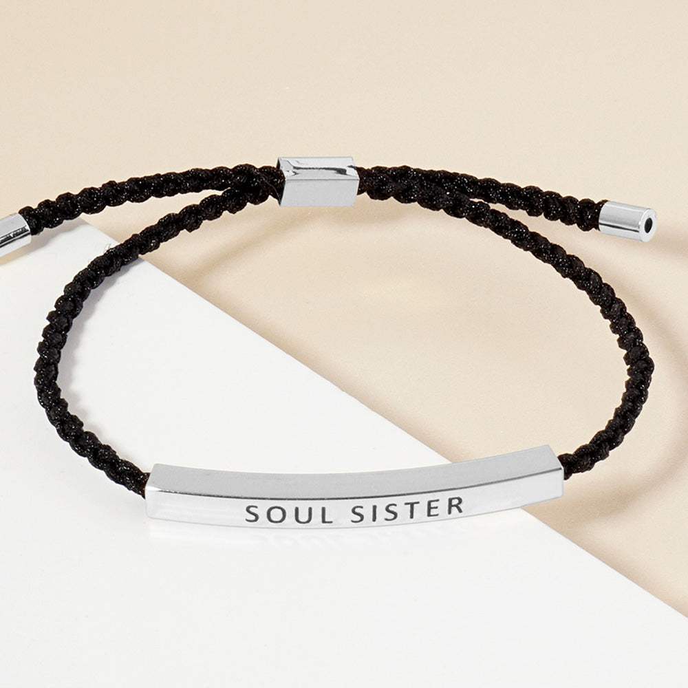 White Gold Dipped SOUL SISTER Message Bar Pointed Rope Adjustable Bracelet - Madeline Love - Flyclothing LLC