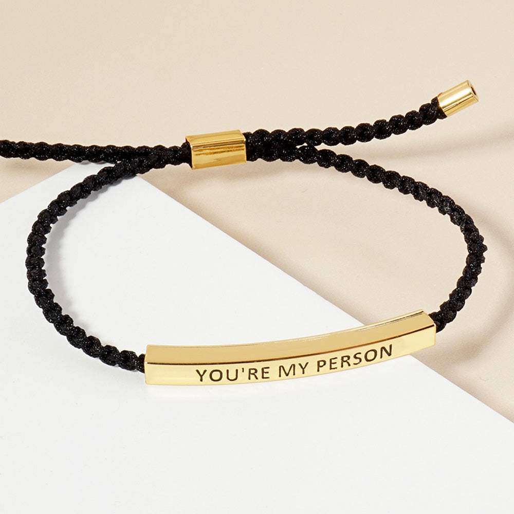Gold Dipped YOURE MY PERSON Message Bar Pointed Rope Adjustable Cinch Pull Tie Bracelet - Madeline Love - Flyclothing LLC