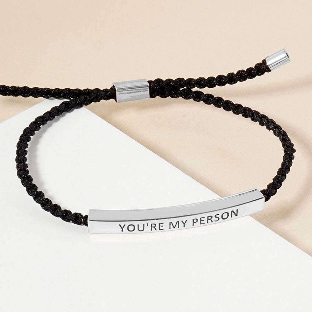 White Gold Dipped MY PESRSON Message Bar Pointed Rope Adjustable Bracelet - Madeline Love - Flyclothing LLC