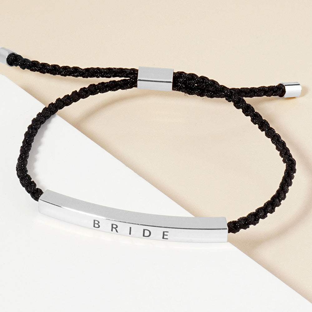 White Gold Dipped BRIDE Message Bar Pointed Rope Adjustable Cinch Pull Tie Bracelet - Madeline Love - Flyclothing LLC