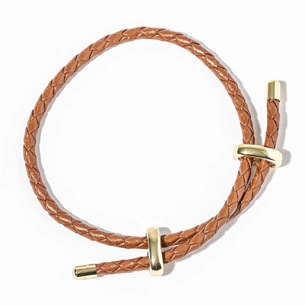 Faux Leather Braided Gold Dipped Tip Adjustable Bracelet - Madeline Love - Flyclothing LLC