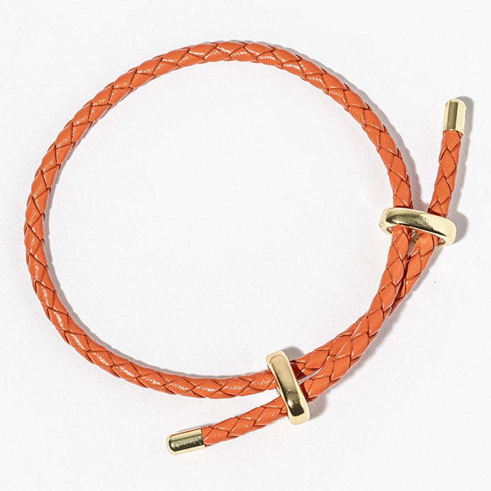 Faux Leather Braided Gold Dipped Tip Adjustable Bracelet - Madeline Love - Flyclothing LLC