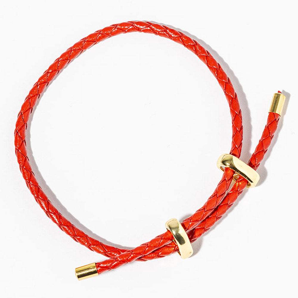 Faux Leather Braided Gold Dipped Tip Adjustable Bracelet - Madeline Love - Flyclothing LLC