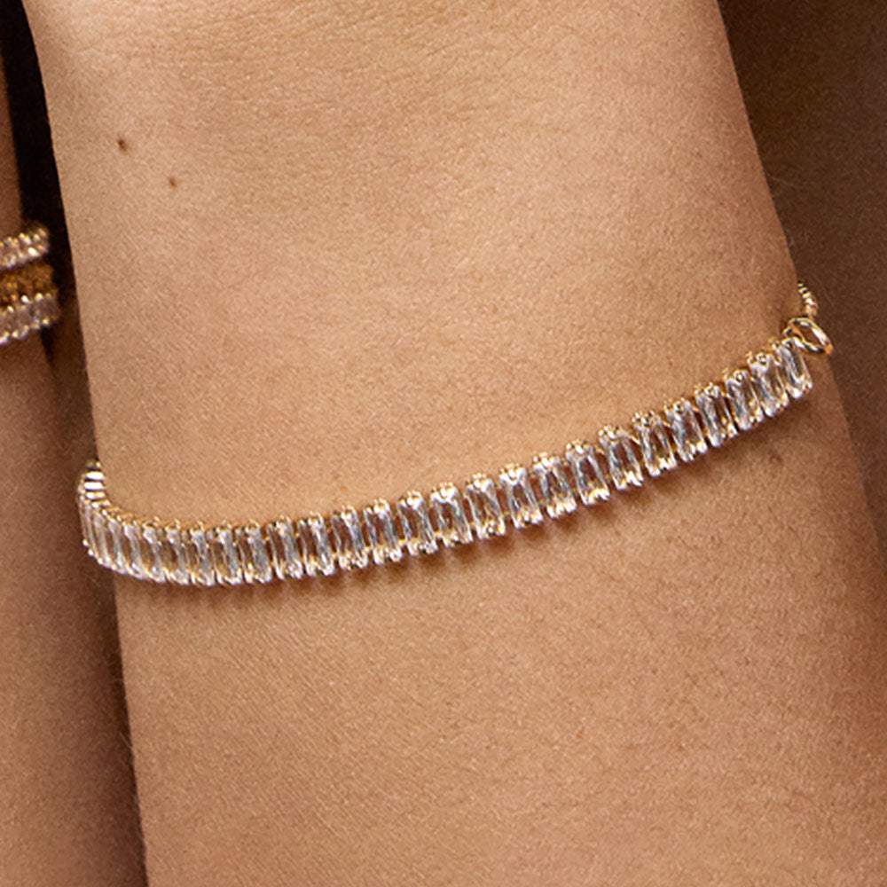 18K Gold Filled CZ Baguette Stone Cluster Link Adjustable Cinch Pull Tie Bracelet - Madeline Love - Flyclothing LLC