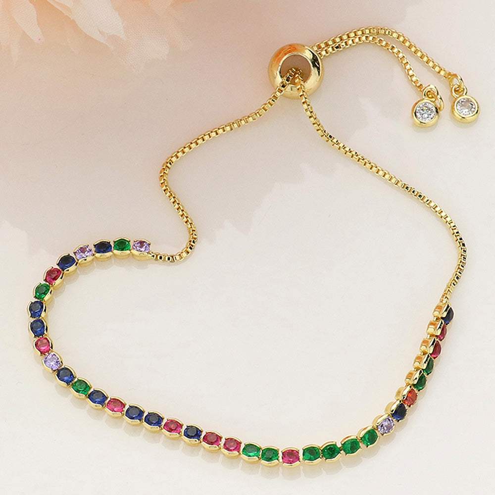 Round CZ Stone Bezel Adjustable Pull Tie Bracelet - Madeline Love - Flyclothing LLC