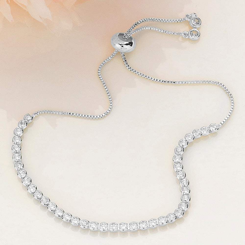 Round CZ Stone Bezel Adjustable Pull Tie Bracelet - Madeline Love - Flyclothing LLC