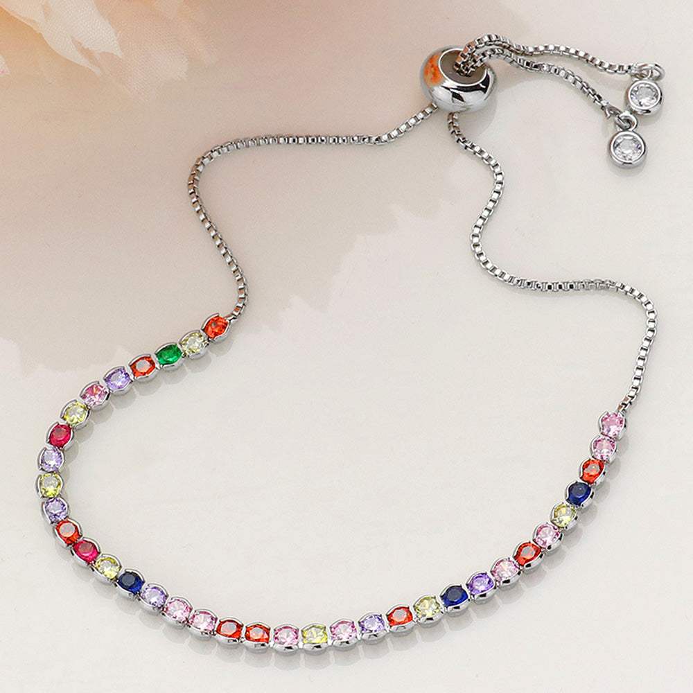 Round CZ Stone Bezel Adjustable Pull Tie Bracelet - Madeline Love - Flyclothing LLC