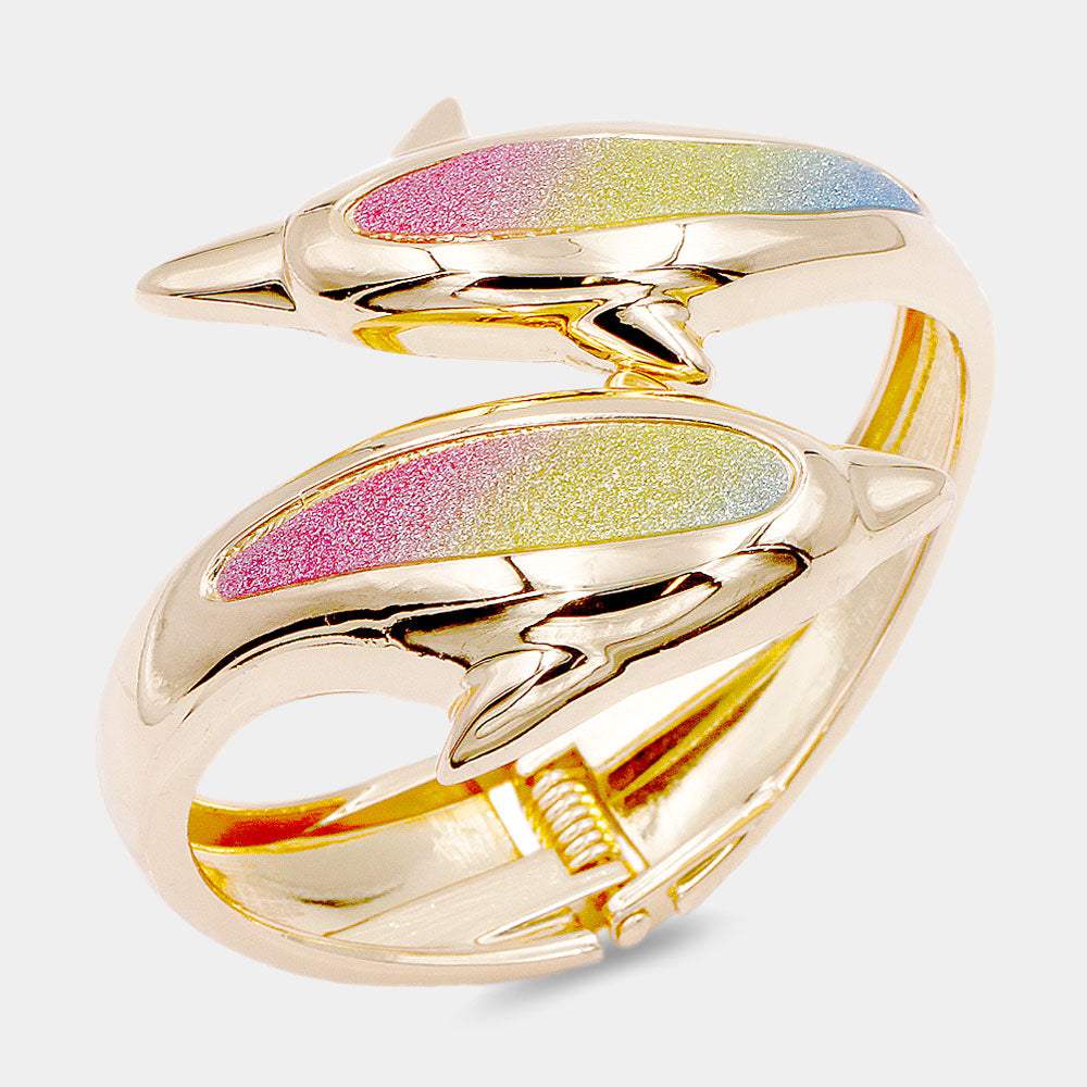 Bling Double Dolphin Hinged Bracelet - Madeline Love - Flyclothing LLC