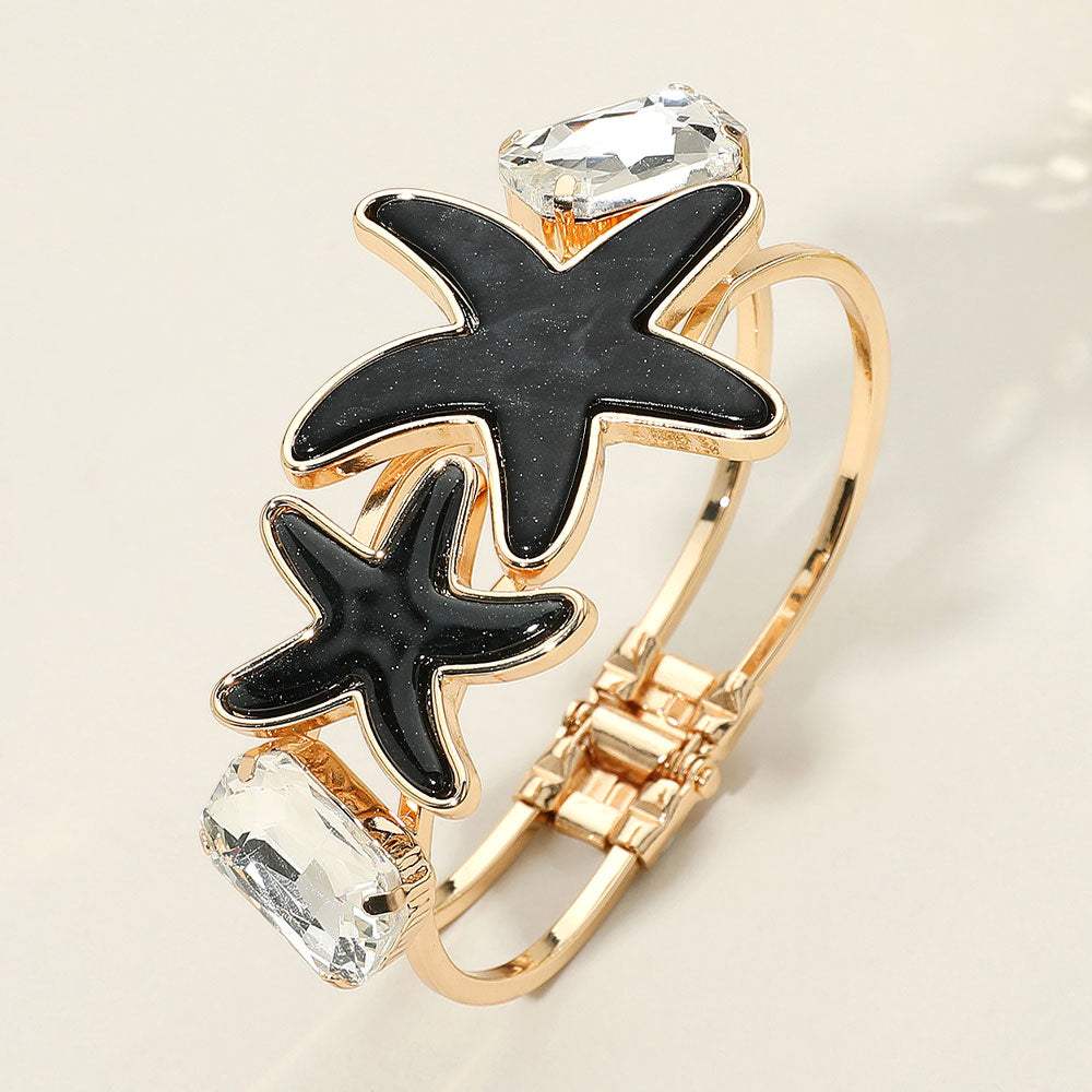 Glittered Resin Double Starfish Hinged Bangle Bracelet - Madeline Love - Flyclothing LLC