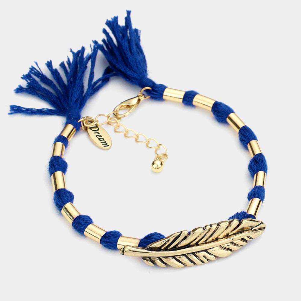 "Dream" Feather Accented Thread Tassel Bracelet - Madeline Love - Flyclothing LLC