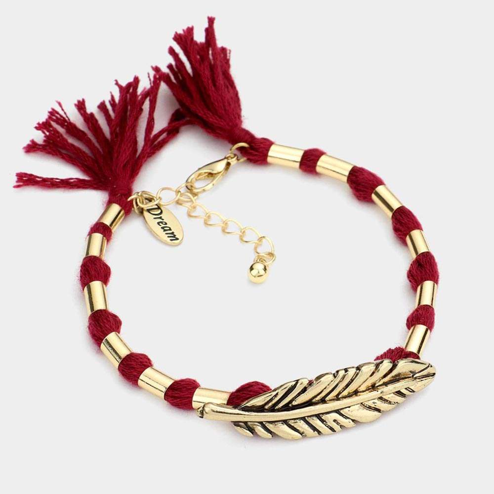"Dream" Feather Accented Thread Tassel Bracelet - Madeline Love - Flyclothing LLC