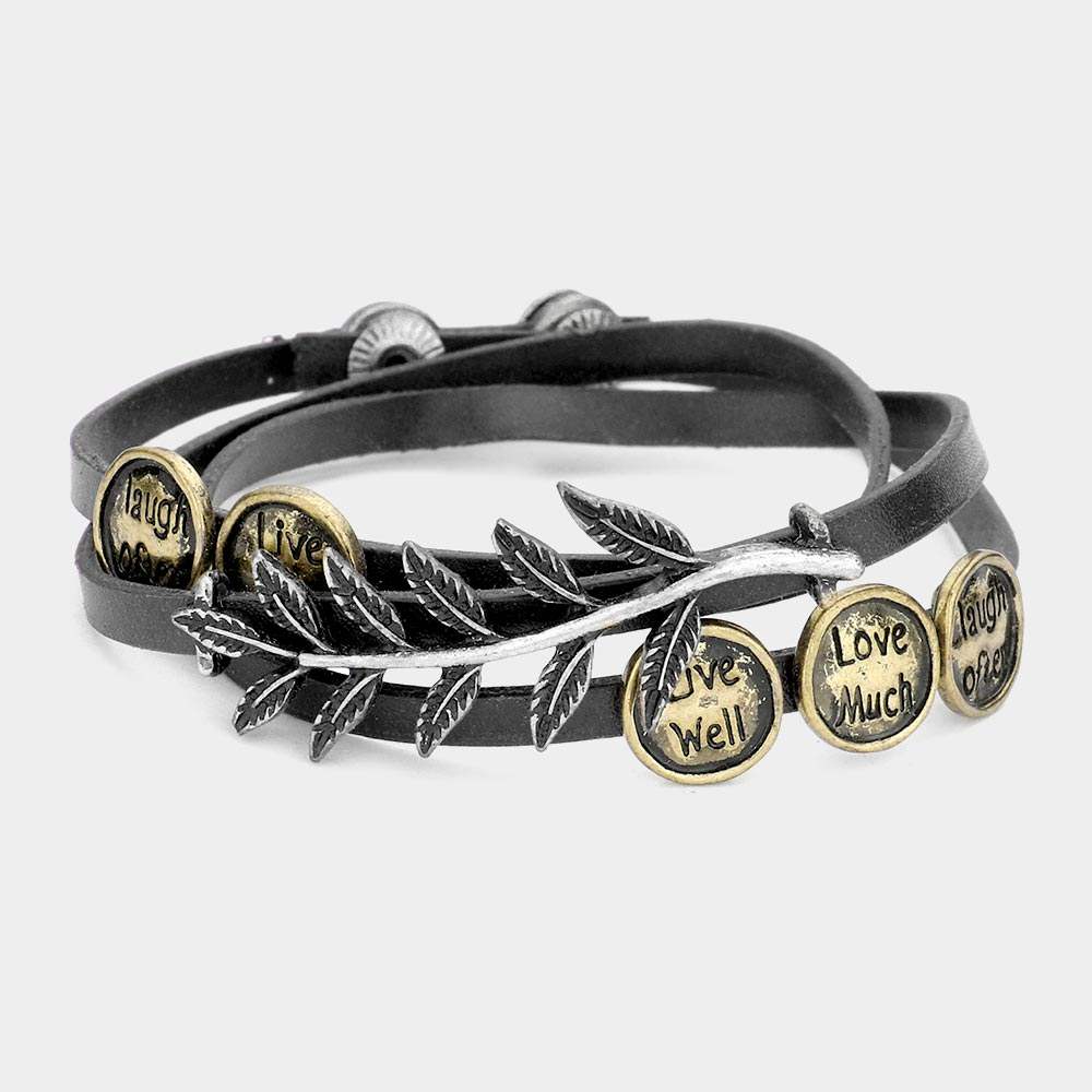Message Disc Cluster Laurel Faux Leather Wrap Bracelet - Madeline Love - Flyclothing LLC