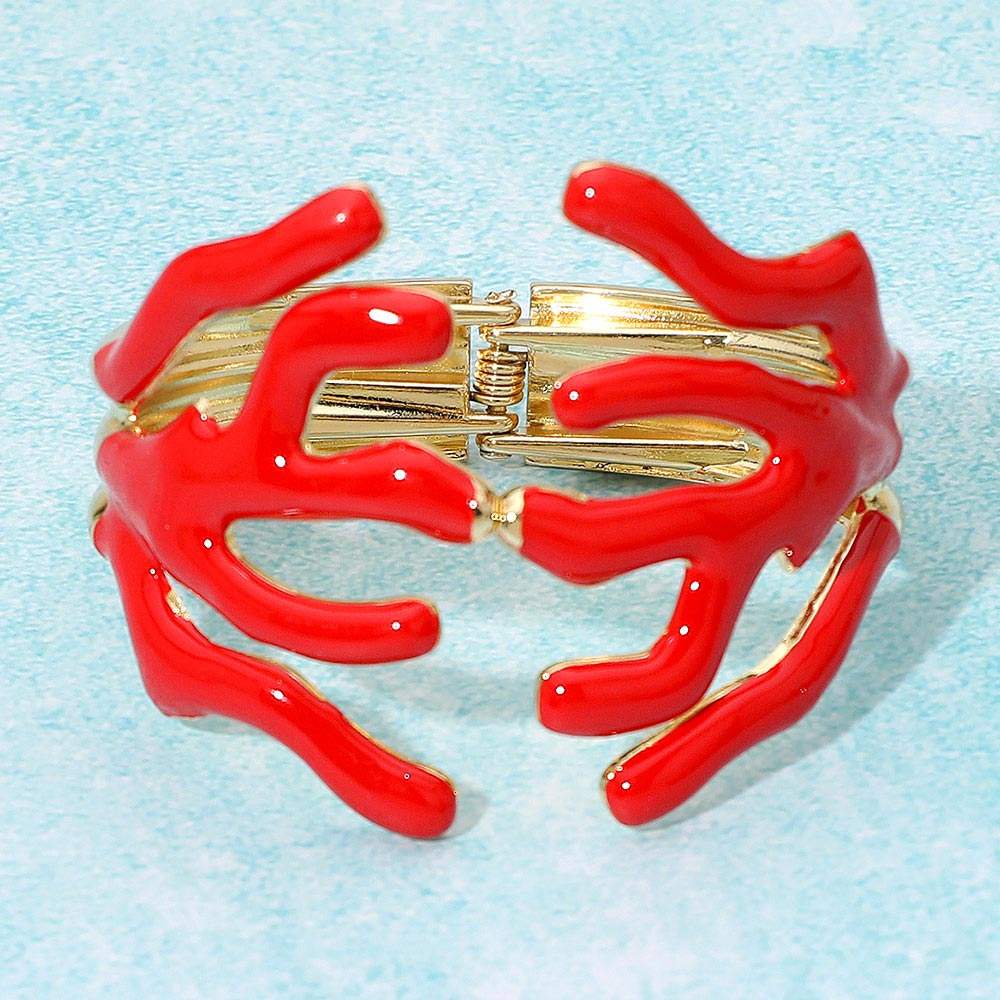 Bold Enamel Coral Hinged Bangle Bracelet - Madeline Love - Flyclothing LLC