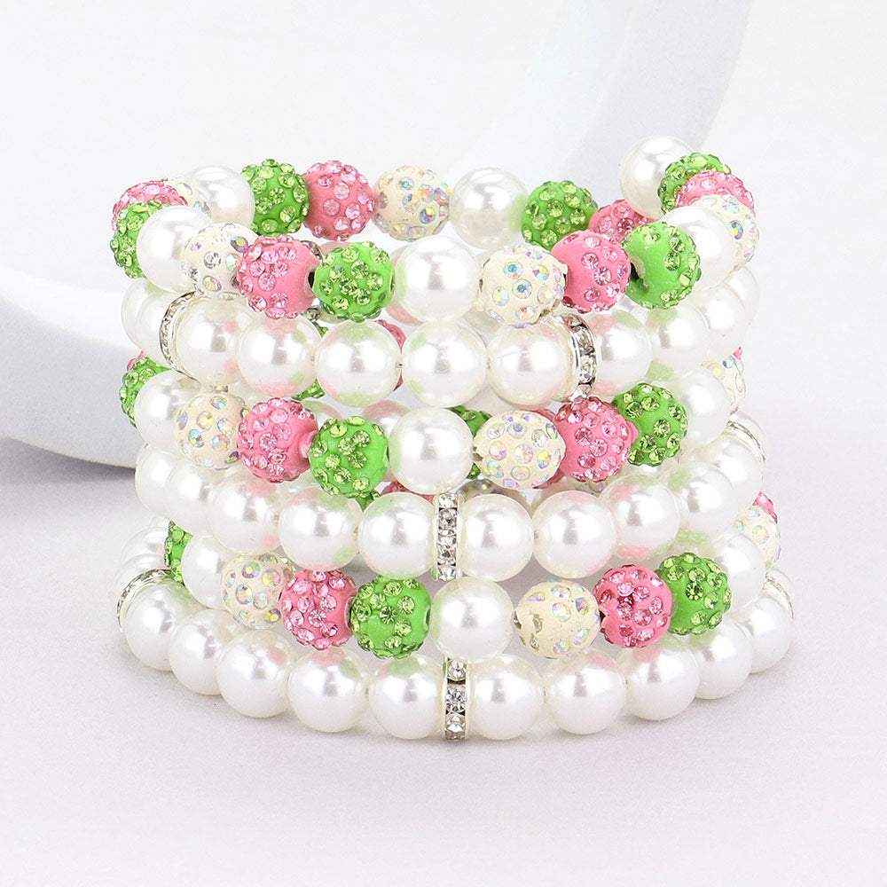 Pearl Shamballa Ball Beaded Adjustable Strand Bracelet - Madeline Love - Flyclothing LLC