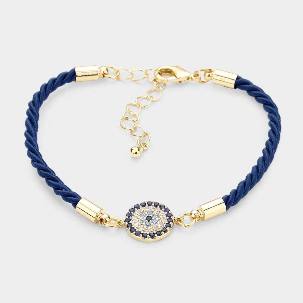 Rhinestone Embellished Evil Eye Charm Bracelet - Madeline Love - Flyclothing LLC