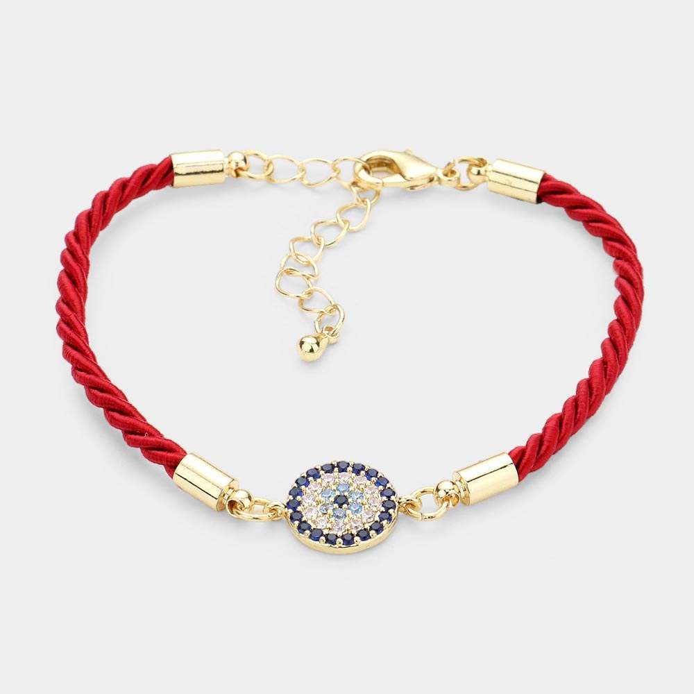 Rhinestone Embellished Evil Eye Charm Bracelet - Madeline Love - Flyclothing LLC