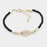 Rhinestone Embellished Hamsa Hand Enamel Evil Eye Charm Bracelet - Madeline Love - Flyclothing LLC