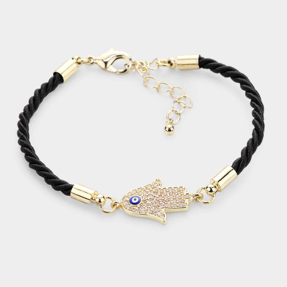 Rhinestone Embellished Hamsa Hand Enamel Evil Eye Charm Bracelet - Madeline Love - Flyclothing LLC
