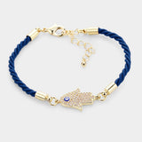 Rhinestone Embellished Hamsa Hand Enamel Evil Eye Charm Bracelet - Madeline Love - Flyclothing LLC