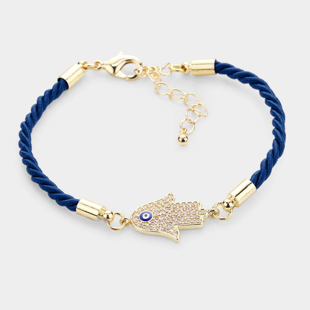Rhinestone Embellished Hamsa Hand Enamel Evil Eye Charm Bracelet - Madeline Love - Flyclothing LLC