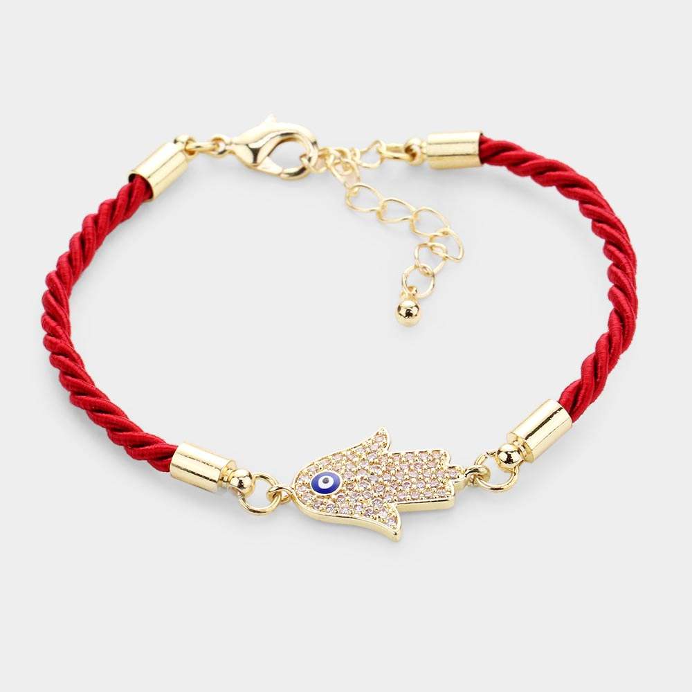 Rhinestone Embellished Hamsa Hand Enamel Evil Eye Charm Bracelet - Madeline Love - Flyclothing LLC