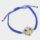 Stone Paved Leopard Panther Head Pointed Thread Adjustable Cinch Pull Tie Bracelet - Madeline Love - Flyclothing LLC