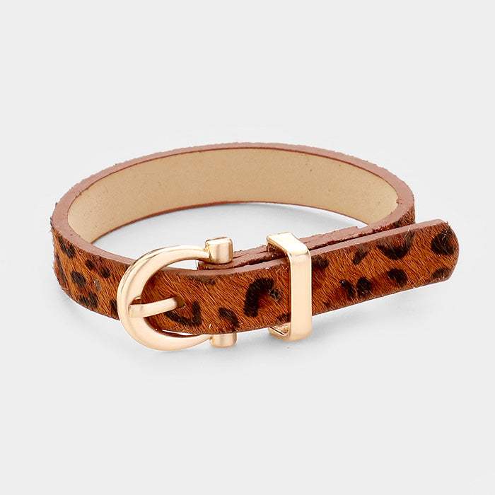 Leopard Pattern Faux Leather Metal Buckle Adjustable Bracelet - Madeline Love - Flyclothing LLC