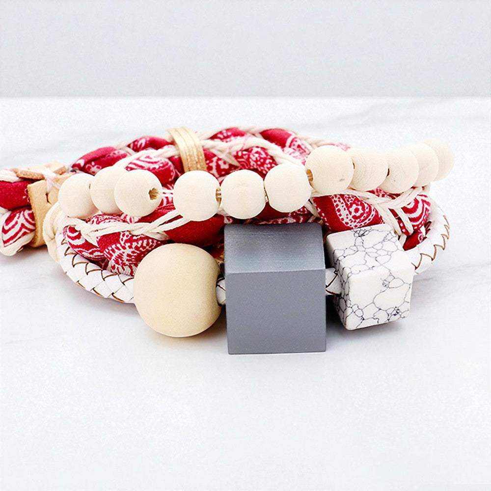 Fabric Braid Wood Cube Adjustable Bracelet - Madeline Love - Flyclothing LLC