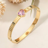 Stainless Steel Heart Stone Accent Hinged Bangle Bracelet - Madeline Love - Flyclothing LLC