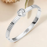 Stainless Steel Heart Stone Accent Hinged Bangle Bracelet - Madeline Love - Flyclothing LLC