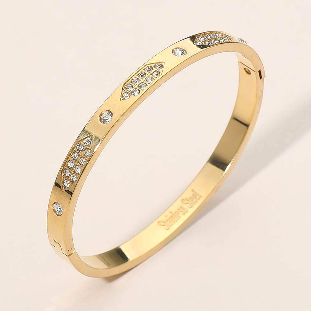 Stainless Steel Geometric CZ Detail Hinged Bangle Bracelet - Madeline Love - Flyclothing LLC