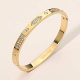 Stainless Steel Geometric CZ Detail Hinged Bangle Bracelet - Madeline Love - Flyclothing LLC