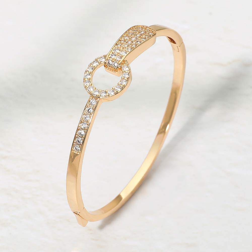 14K Gold Plated CZ Pave Ring Link Hinged Bangle Bracelet - Madeline Love - Flyclothing LLC