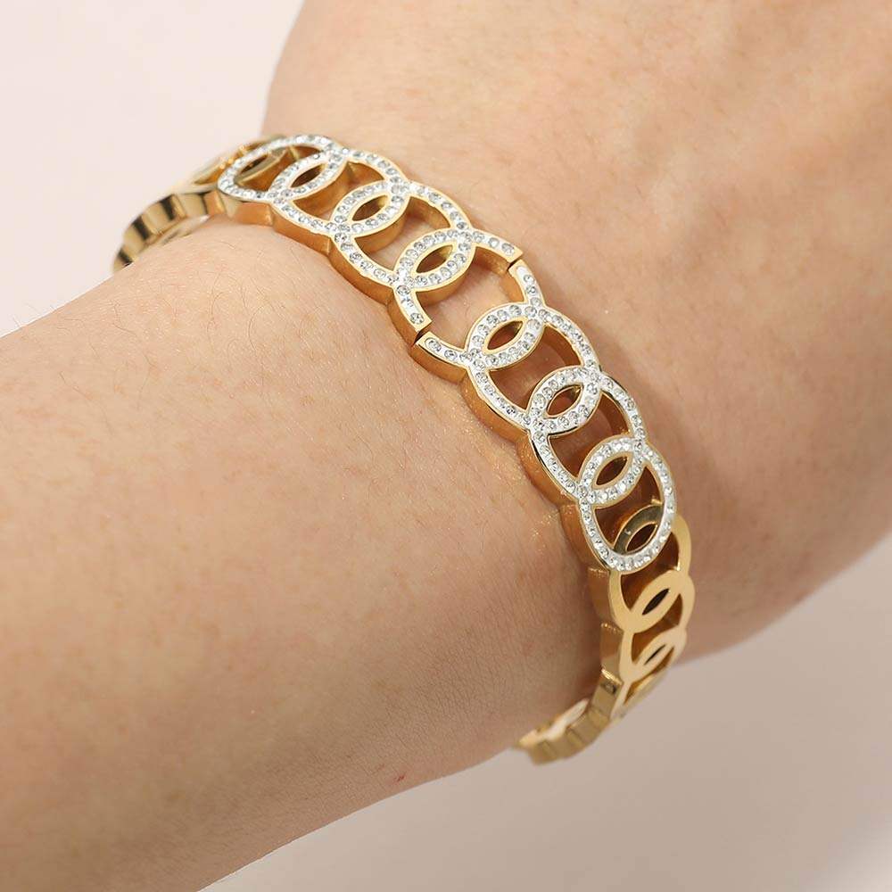 Stainless Steel CZ Pave Circle Link Hinged Bangle Bracelet - Madeline Love - Flyclothing LLC