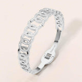 Stainless Steel CZ Pave Circle Link Hinged Bangle Bracelet - Madeline Love - Flyclothing LLC