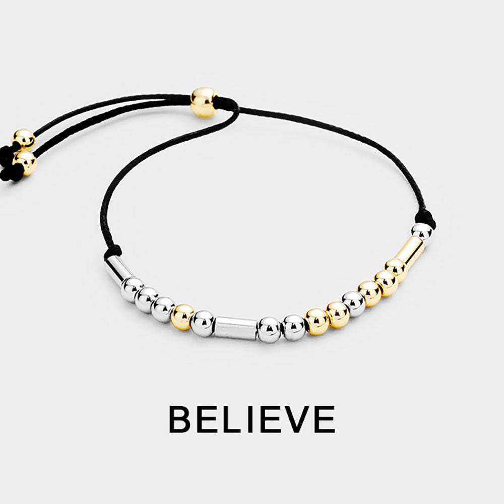 BELIEVE Message Morse Code Adjustable Cinch Pull Tie Bracelet - Madeline Love - Flyclothing LLC