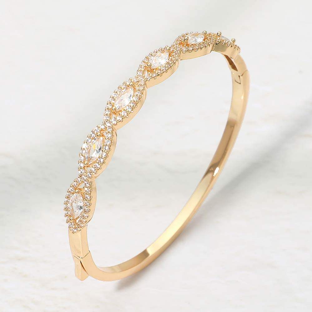 14K Gold Plated Marquise CZ Stone Cluster Around Hinged Bangle Bracelet - Madeline Love - Flyclothing LLC