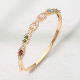 14K Gold Plated Marquise CZ Stone Cluster Around Hinged Bangle Bracelet - Madeline Love - Flyclothing LLC
