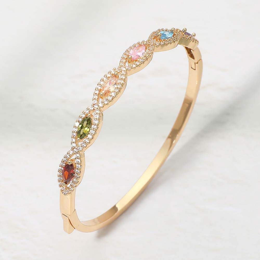 14K Gold Plated Marquise CZ Stone Cluster Around Hinged Bangle Bracelet - Madeline Love - Flyclothing LLC