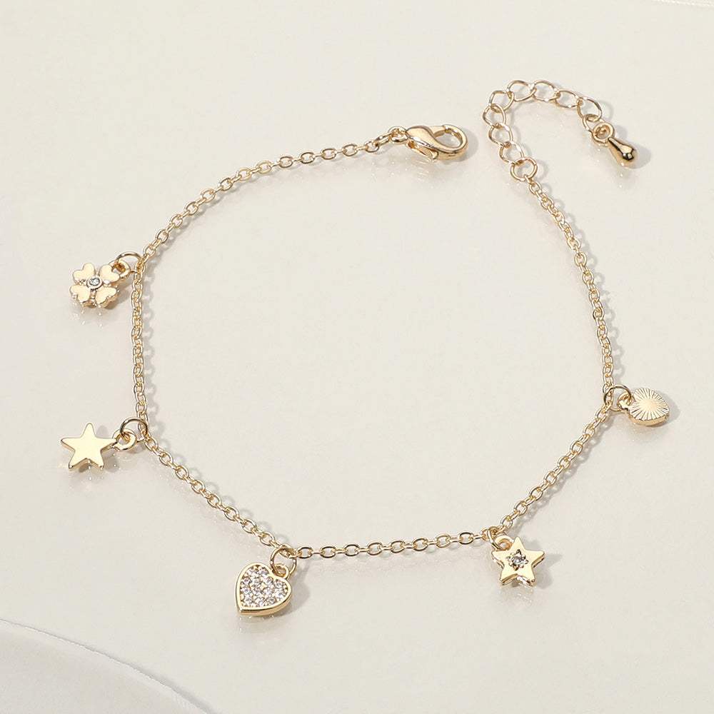 Stone Paved Heart Star Clover Charm Station Bracelet - Madeline Love - Flyclothing LLC