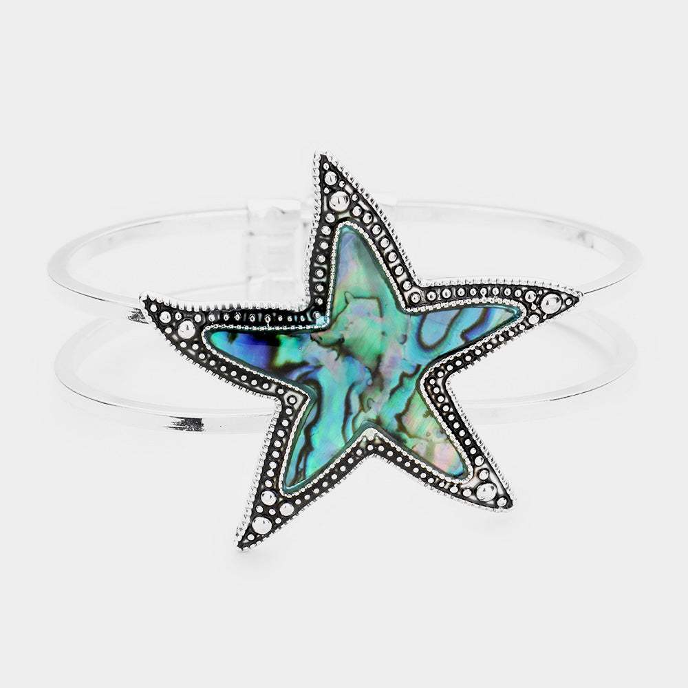 Abalone Starfish Antique Metal Hinged Bracelet - Madeline Love - Flyclothing LLC